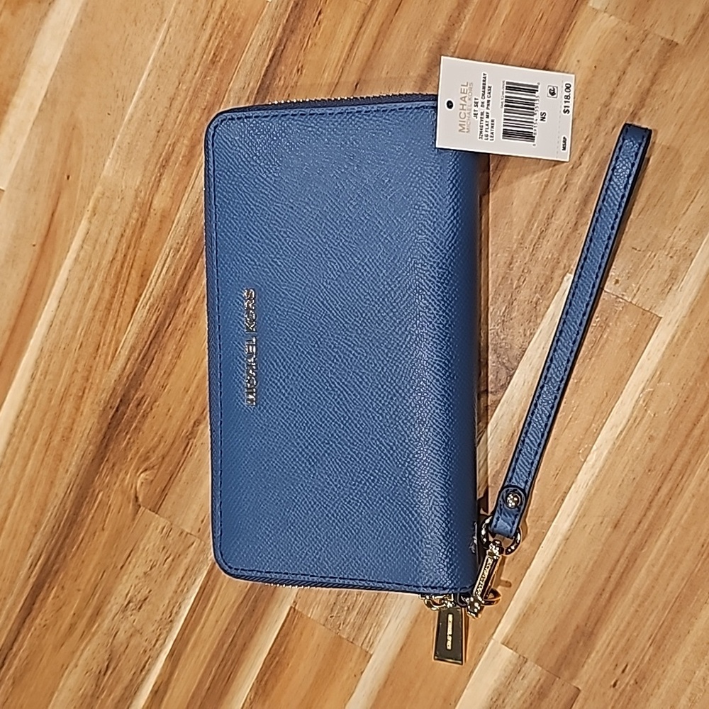 Michael Kors large 7" wallet Dark Chambray blue NEW